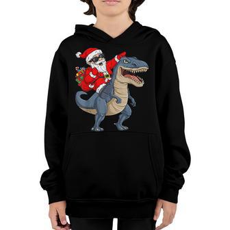 Christmas Santa Claus Riding Dinosaur T Rex Boys Kids Xmas Youth Hoodie - Thegiftio UK