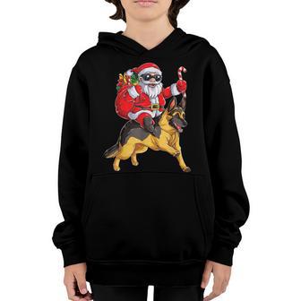 Christmas Santa Claus Riding German Shepherd Xmas Boys Dog Youth Hoodie - Thegiftio UK