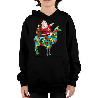 Christmas Santa Claus Riding Llama Autism Insert For Kids Youth Hoodie - Thegiftio UK
