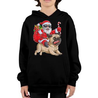Christmas Santa Claus Riding Pug Xmas Boys Men Pugmas Dog Youth Hoodie - Thegiftio UK