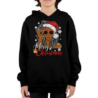 Christmas Santa Hat Black African Girl American Xmas V2 Youth Hoodie - Thegiftio UK