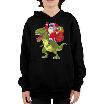 Christmas Santa Riding Dinosaur Xmas Kids Boys Men V2 Youth Hoodie - Thegiftio UK