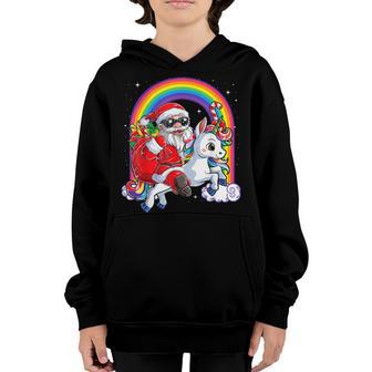Christmas Santa Riding Unicorn Xmas Girls Women Kids Rainbow Youth Hoodie - Thegiftio UK