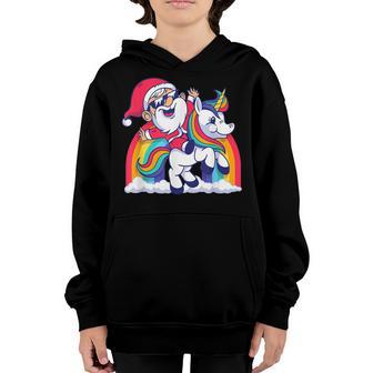Christmas Santa Riding Unicorn Xmas Girls Women Rainbow V2 Youth Hoodie - Thegiftio UK