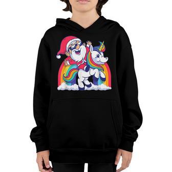 Christmas Santa Riding Unicorn Xmas Girls Women Rainbow V3 Youth Hoodie - Thegiftio UK