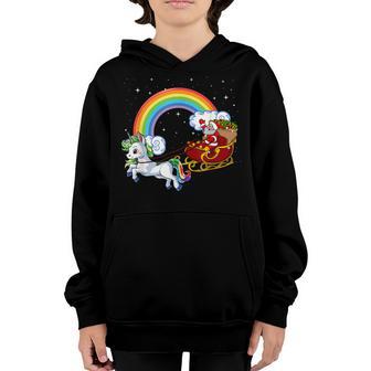 Christmas Santa Riding Unicorn Xmas Girls Women Rainbow V4 Youth Hoodie - Thegiftio UK