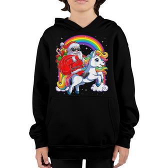 Christmas Santa Riding Unicorn Xmas Girls Women Rainbow V5 Youth Hoodie - Thegiftio UK