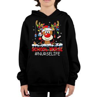 Christmas School Nurse Life Reindeer Lights Xmas Pjs Holiday Youth Hoodie - Thegiftio UK