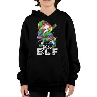 Christmas Sister Elf Dabbing Unicorn In Elf Costume For Girl Youth Hoodie - Thegiftio UK