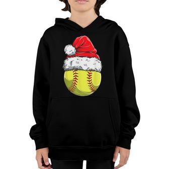 Christmas Softball Ball Santa Hat Xmas Girls Catcher Pitcher V2 Youth Hoodie - Thegiftio UK