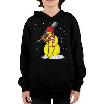 Christmas Softball Snowman For Boy Girl Kids Youth Hoodie - Thegiftio UK
