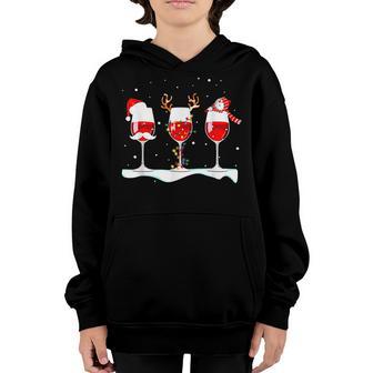 Christmas Wine Glasses Reindeer Santa Boy Girl Youth Hoodie - Thegiftio UK
