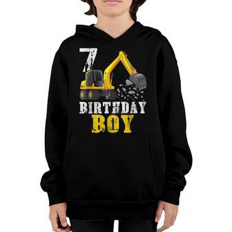Construction Truck Excavator 7Th Birthday Boy 7 Years Old Youth Hoodie - Thegiftio UK