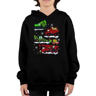 Construction Vehicle Christmas Red Trucks Winter Boys Kids V10 Youth Hoodie - Thegiftio UK