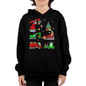 Construction Vehicle Christmas Red Trucks Winter Boys Kids V8 Youth Hoodie - Thegiftio UK