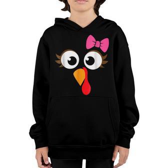 Cool Turkey Face Girl Pink Bow For Kids Funny Thanksgiving Youth Hoodie - Thegiftio UK