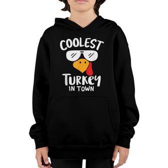 Coolest Turkey In Town Boys Thanksgiving Funny Autumn Women Youth Hoodie - Thegiftio UK
