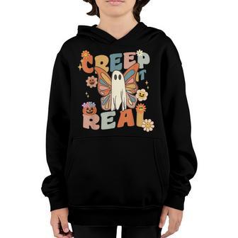 Creep It Real Butterfly Ghost Halloween Sweating Groovy Boys Youth Hoodie - Thegiftio UK