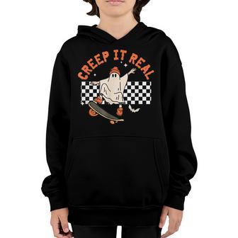 Creep It Real Ghost Skateboard Retro Cute Halloween Boy Girl Youth Hoodie - Thegiftio UK
