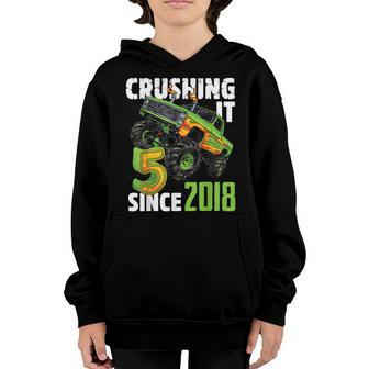 Crushing It Since 2018 5Th Birthday Boy Monster Truck 5 Year Youth Hoodie | Mazezy