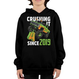 Crushing It Since 2019 4Th Birthday Boy Monster Truck 4 Year Youth Hoodie | Mazezy
