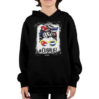 Cuba Women Cuban Girl Messy Bun Cuban Flag V2 Youth Hoodie - Thegiftio UK
