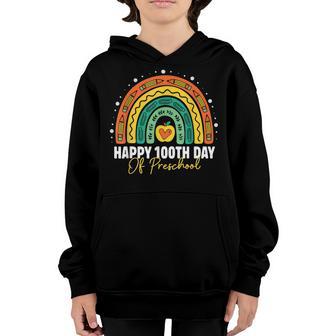 Cute 100Th Day Of Preschool Student Teacher Rainbow Leopard Youth Hoodie - Thegiftio UK