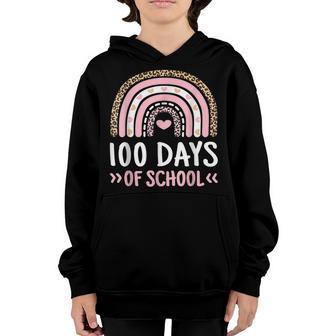Cute 100Th Day Of School 100 Days Leopard Rainbow Boys Girls V2 Youth Hoodie - Thegiftio UK