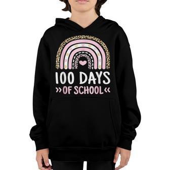 Cute 100Th Day Of School 100 Days Leopard Rainbow Boys Girls Youth Hoodie - Thegiftio UK