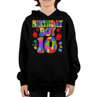 Cute 10Th Birthday Gift 10 Years Old Block Building Boys Youth Hoodie - Thegiftio UK