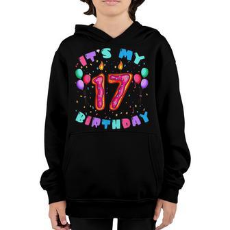 Cute 17Th Birthday Gift 17 Years Old Happy Donut Boys Girs Youth Hoodie - Thegiftio UK
