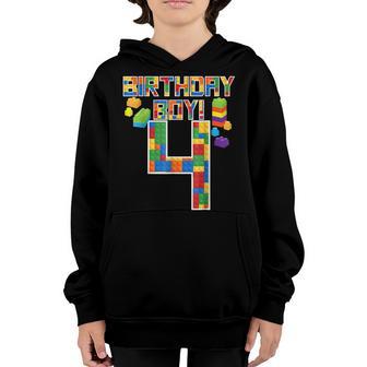 Cute 4Th Birthday Gift 4 Years Old Block Building Boys Kids V2 Youth Hoodie - Thegiftio UK