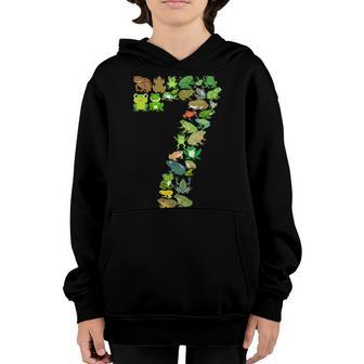 Cute 7Th Birthday Frog Themed 7 Year Old Kids Frog Lover Youth Hoodie | Mazezy