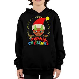Cute Afro Black Girl Glasses Santa Melanin Merry Christmas V2 Youth Hoodie - Thegiftio UK