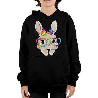 Cute Bunny Face Tie Dye Glasses Easter Day Kids Girls Adults Youth Hoodie - Thegiftio UK