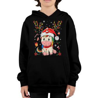 Cute Christmas For Girls Kids Xmas Unicorn Deer Santa V2 Youth Hoodie - Thegiftio UK