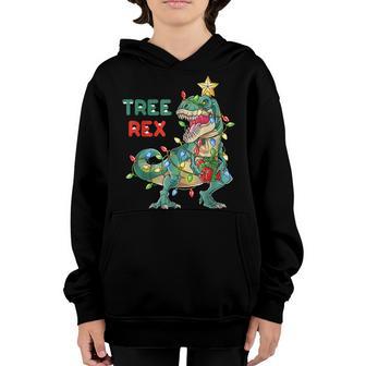 Cute Dinosaur Tree Rex Christmas Lights Men Boys Kids Xmas Youth Hoodie - Thegiftio UK