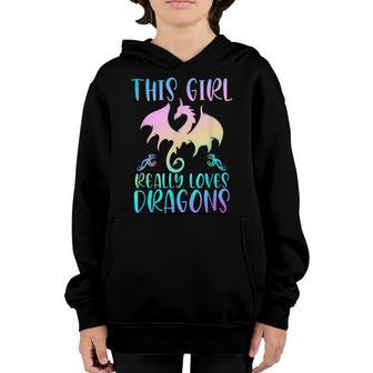 Cute Dragon Gifts Girl Loves Dragons Rainbow Dragon Lovers Youth Hoodie - Thegiftio UK