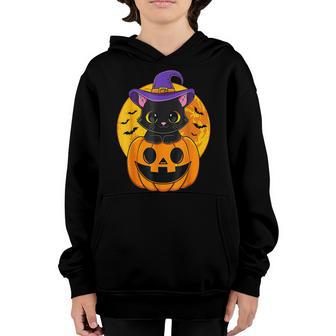 Cute Halloween Black Cat Witch Hat Pumpkin For Kids Girls V6 Youth Hoodie - Thegiftio UK