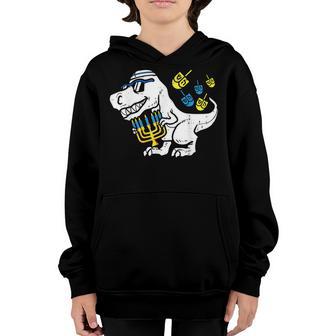 Cute Hanukkah T Rex Dinosaur Menorasaurus Chanukah Boys Youth Hoodie - Thegiftio UK
