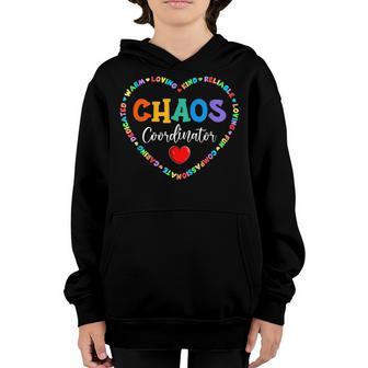 Cute Heart Chaos Coordinator Funny First Day Of School Youth Hoodie - Thegiftio UK