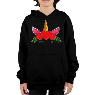 Cute Heart Unicorn Face Valentines Day 2023 Women Girls Youth Hoodie - Thegiftio UK