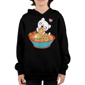 Cute Kawaii Anime Cat Japanese Ramen Noodles Gifts Girls Youth Hoodie - Thegiftio UK