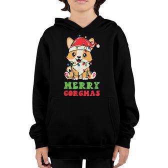 Cute Kawaii Corgi Dog Merry Corgmas Xmas Lights Kids Youth Youth Hoodie - Thegiftio UK