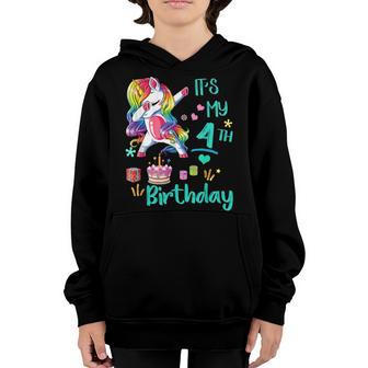 Cute Kids Unicorn 4Th Birthday Party Girls 4 Years Old Youth Hoodie - Thegiftio UK