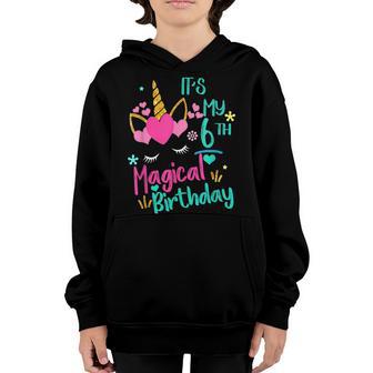 Cute Kids Unicorn 6Th Birthday Party Girls 6 Years Old Youth Hoodie - Thegiftio UK
