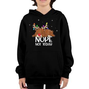 Cute Lazy Reindeer Boy Girl Chirstmas Lights Nope Not Today Youth Hoodie - Thegiftio UK