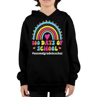 Cute Rainbow 2Nd Grade Teacher Funny 100Th Day Of School Youth Hoodie - Thegiftio UK