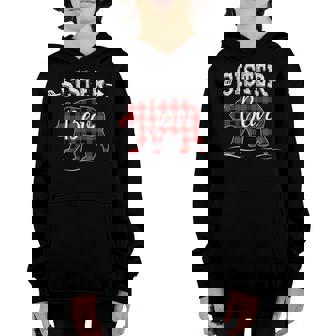 Cute Sister Bear Dark Red Pleid Xmas Pajama Family Girl Youth Hoodie - Thegiftio