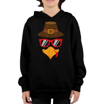 Cute Turkey Face Boys Kids Men Glasses Thanksgiving Youth Hoodie - Thegiftio UK